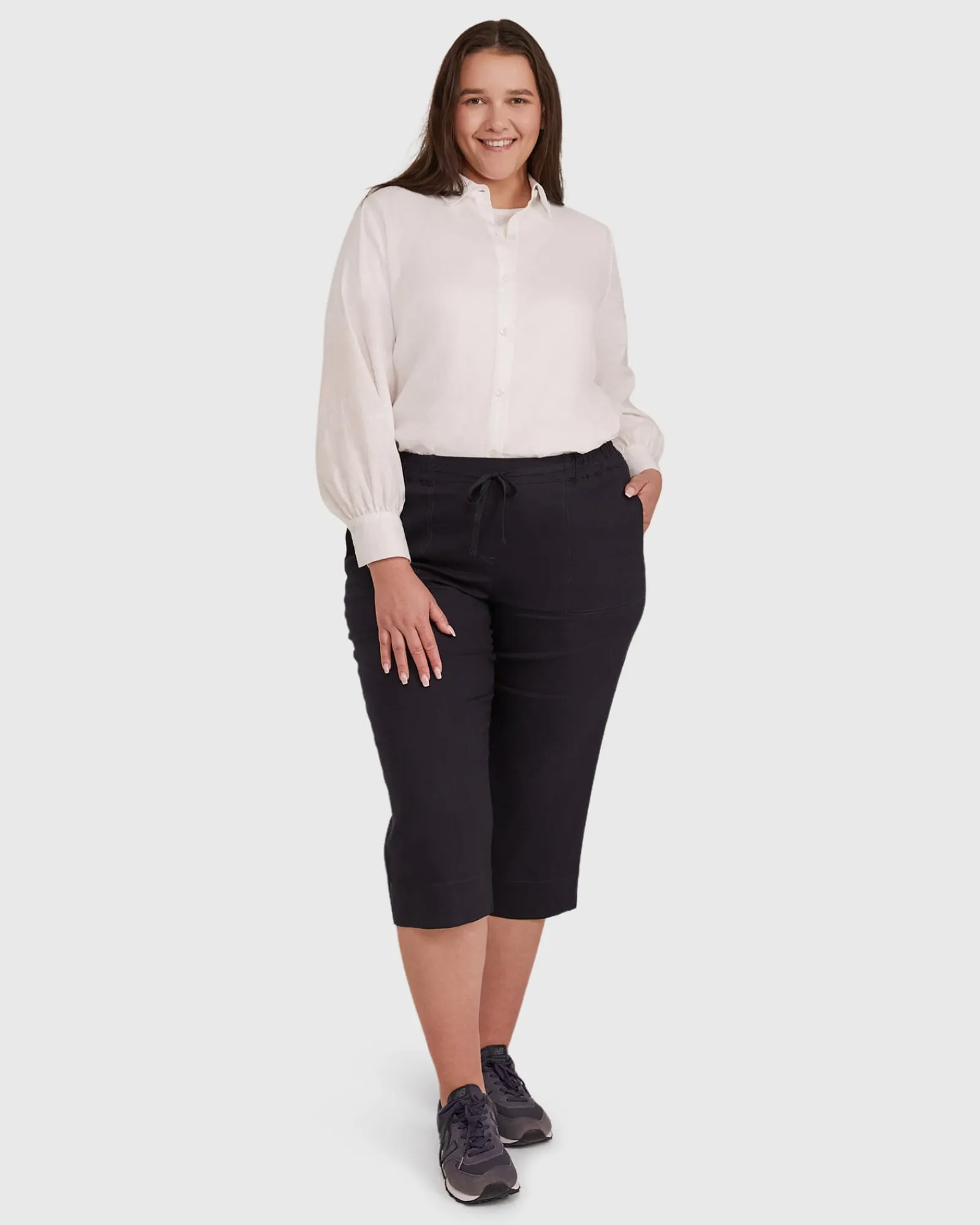 Hot Sportscraft Crop Linen Pant in Classic Navy ClassicNavy