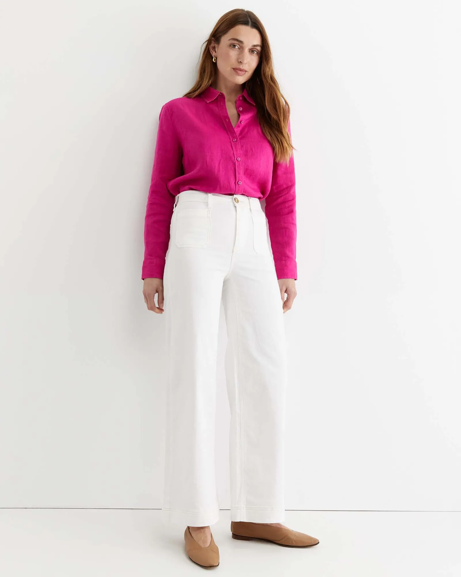 Sale Sportscraft Dahlia Long Sleeve Linen Shirt in Berry