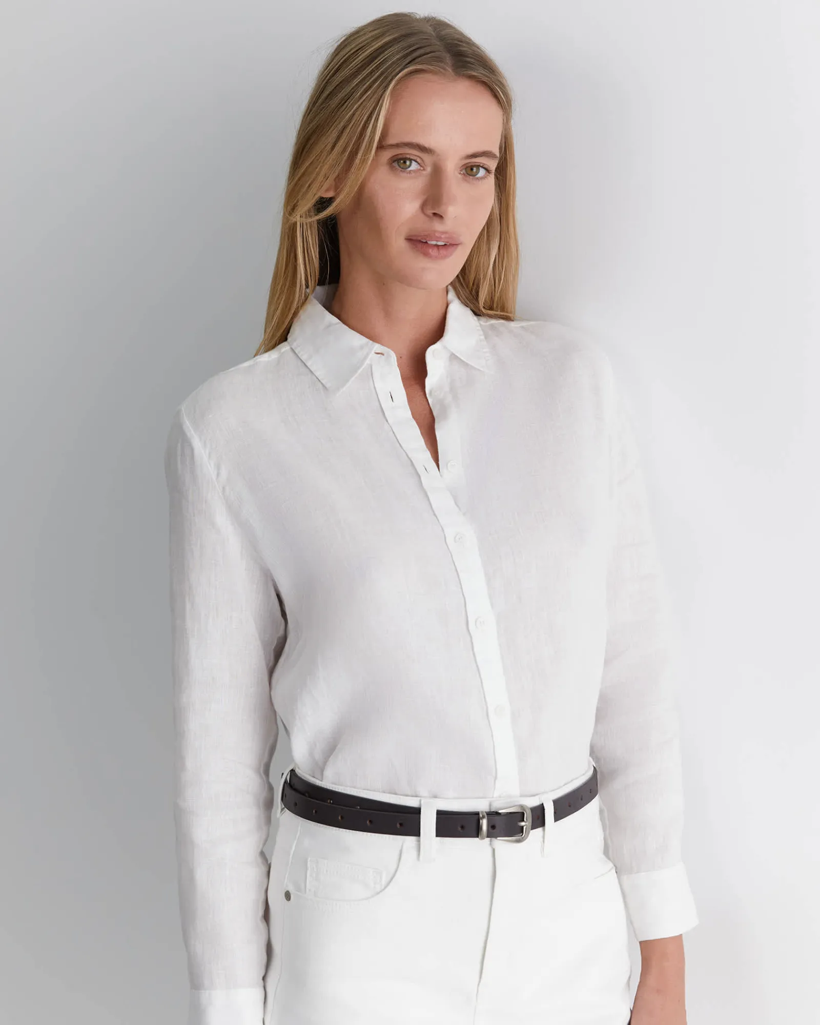 Online Sportscraft Dahlia Long Sleeve Linen Shirt in White