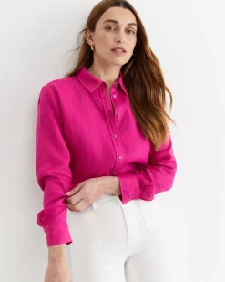 Sale Sportscraft Dahlia Long Sleeve Linen Shirt in Berry