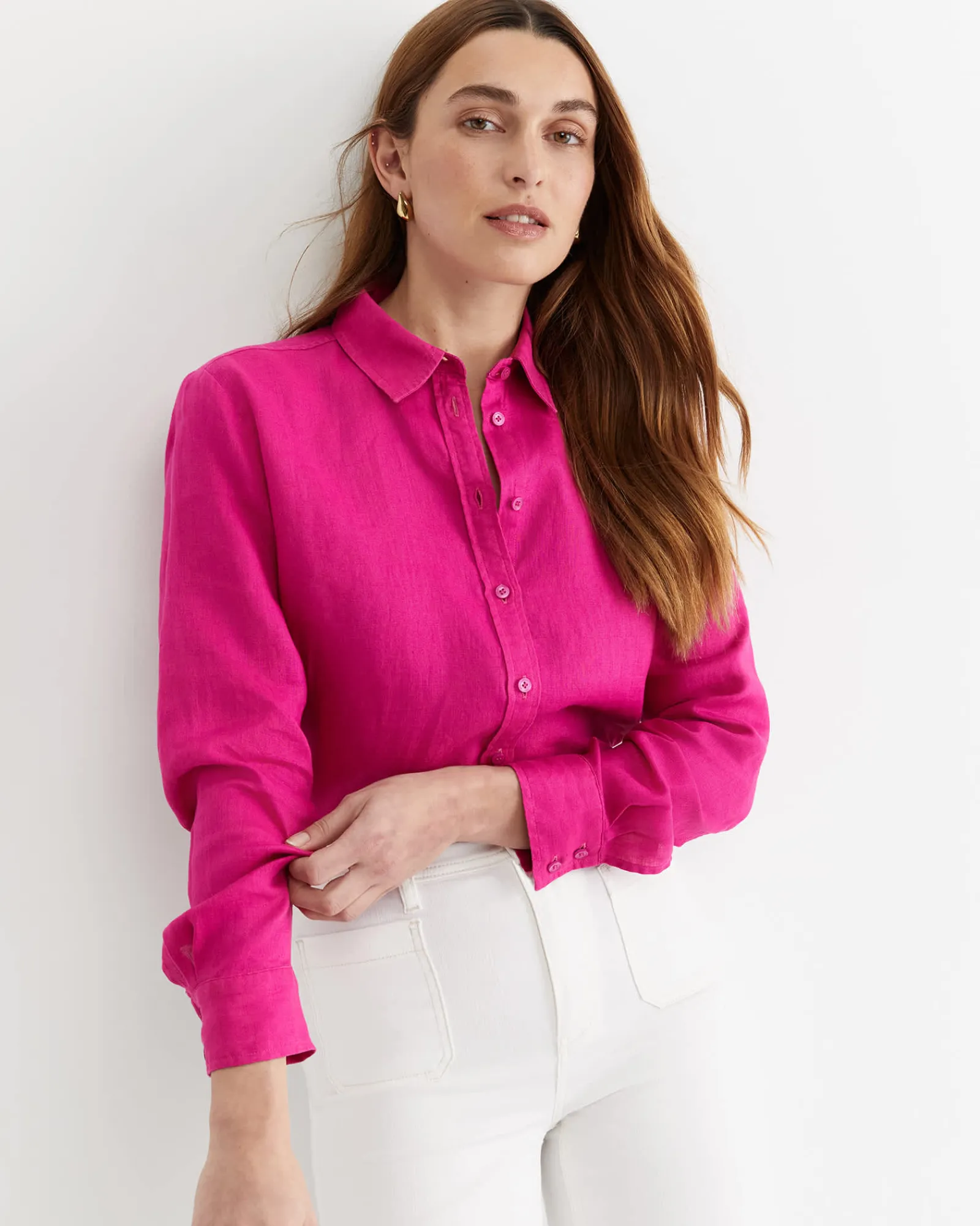 Sale Sportscraft Dahlia Long Sleeve Linen Shirt in Berry
