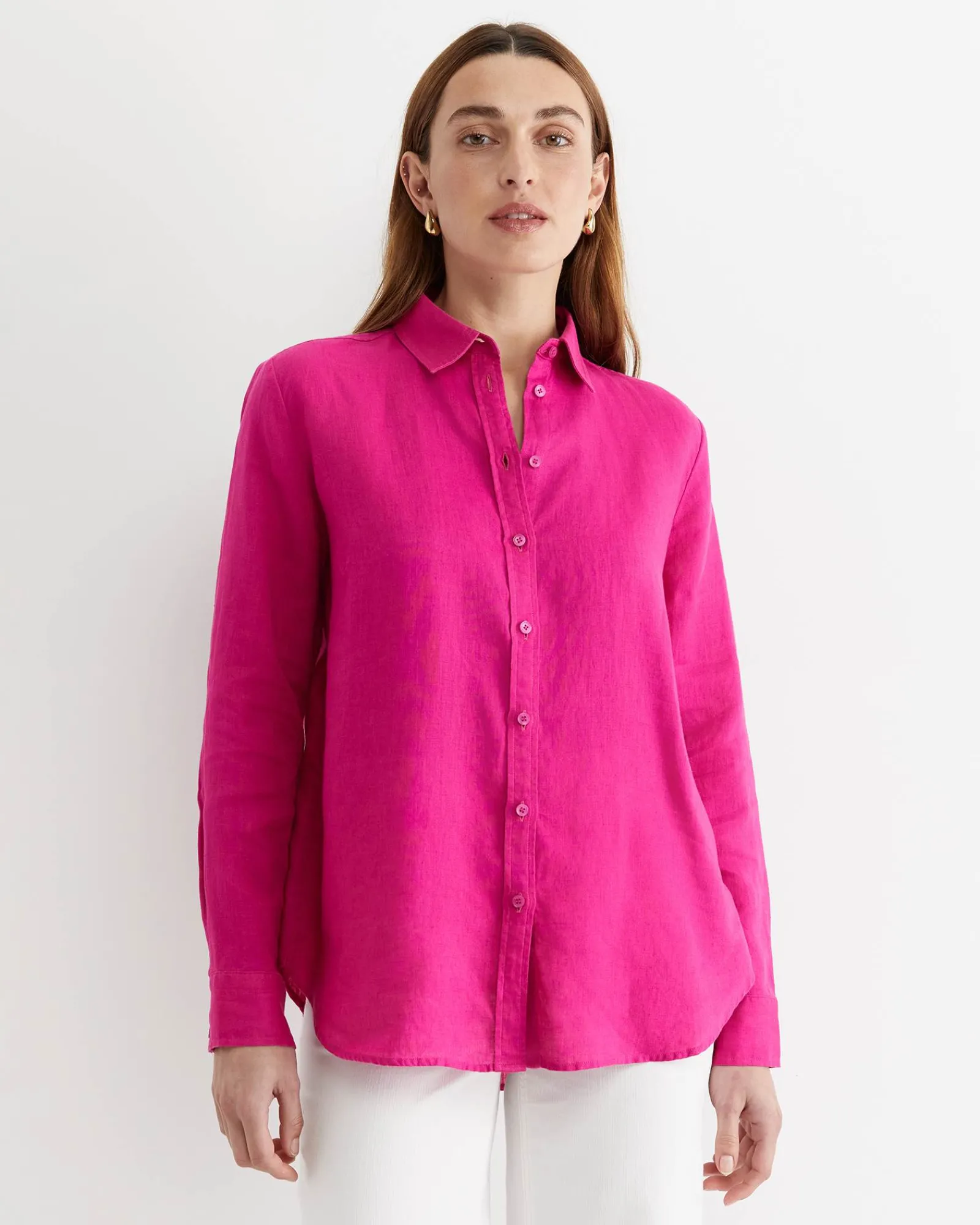 Sale Sportscraft Dahlia Long Sleeve Linen Shirt in Berry