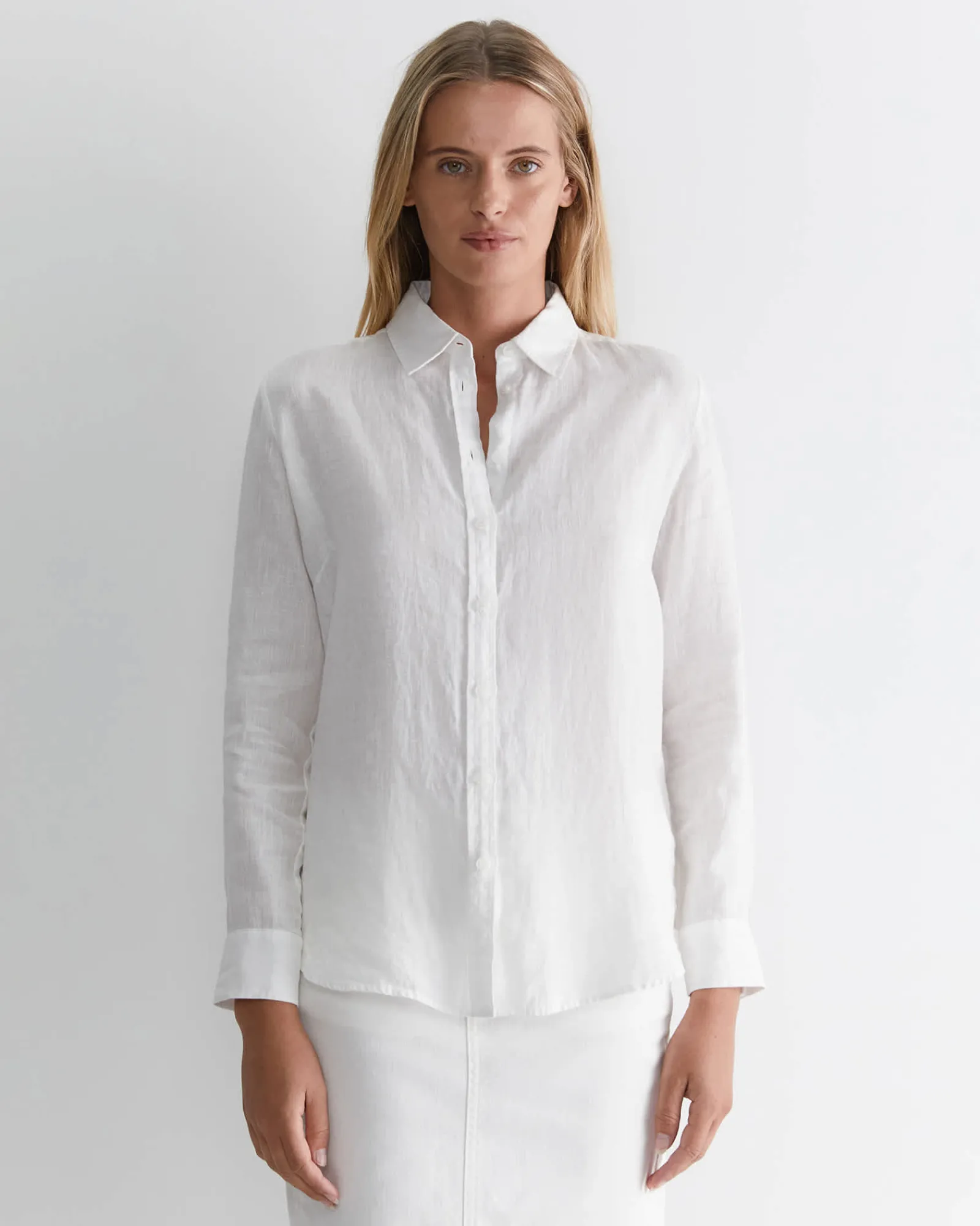 Online Sportscraft Dahlia Long Sleeve Linen Shirt in White