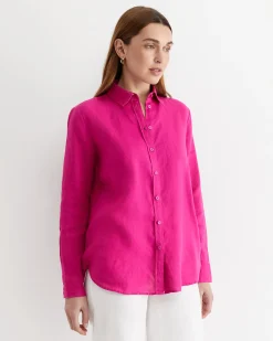 Sale Sportscraft Dahlia Long Sleeve Linen Shirt in Berry