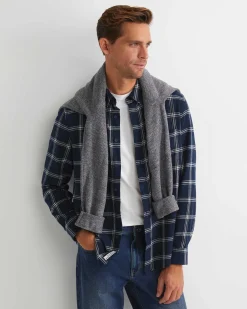 Discount Sportscraft Davis Long Sleeve Check Shirt in Navy