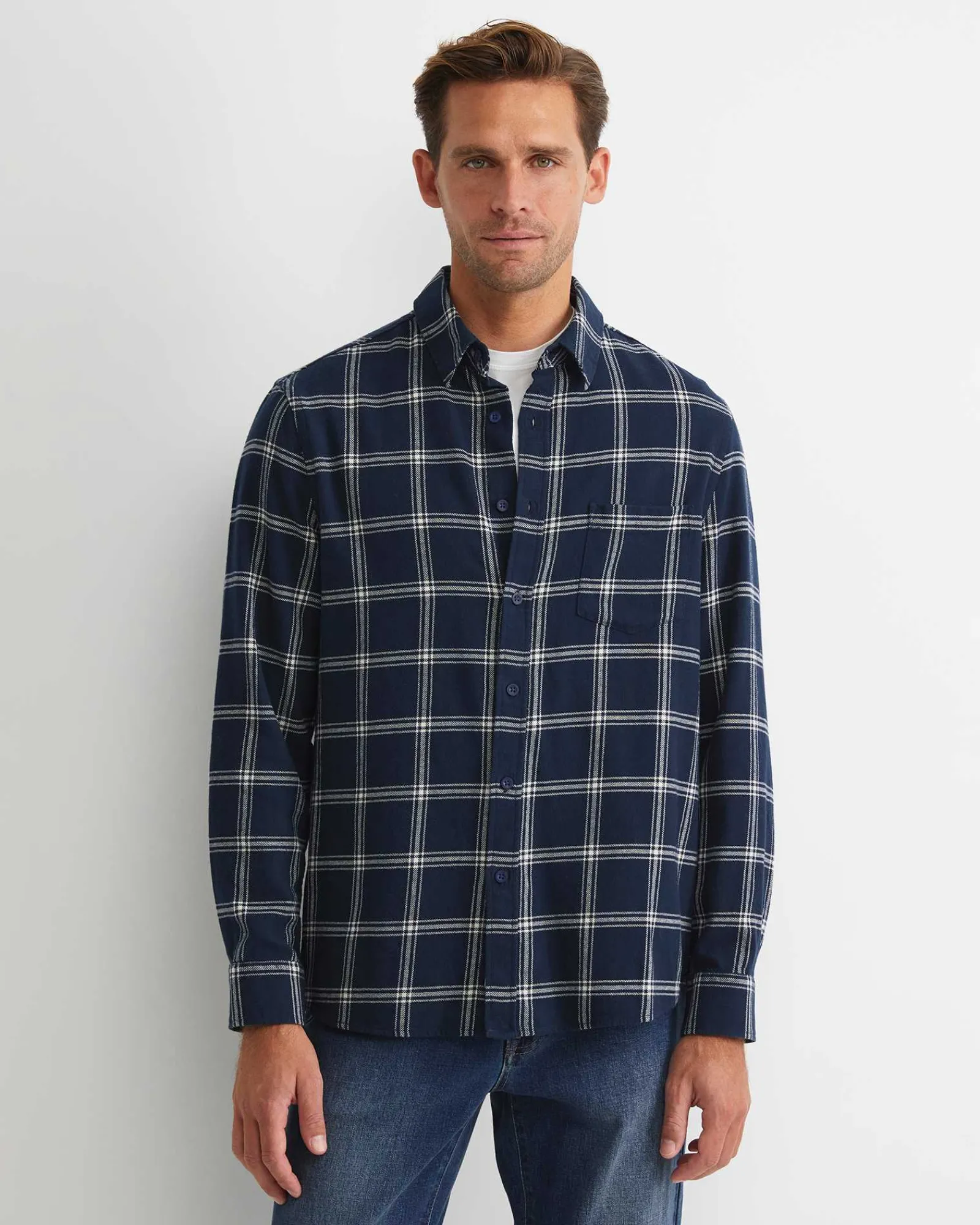 Discount Sportscraft Davis Long Sleeve Check Shirt in Navy
