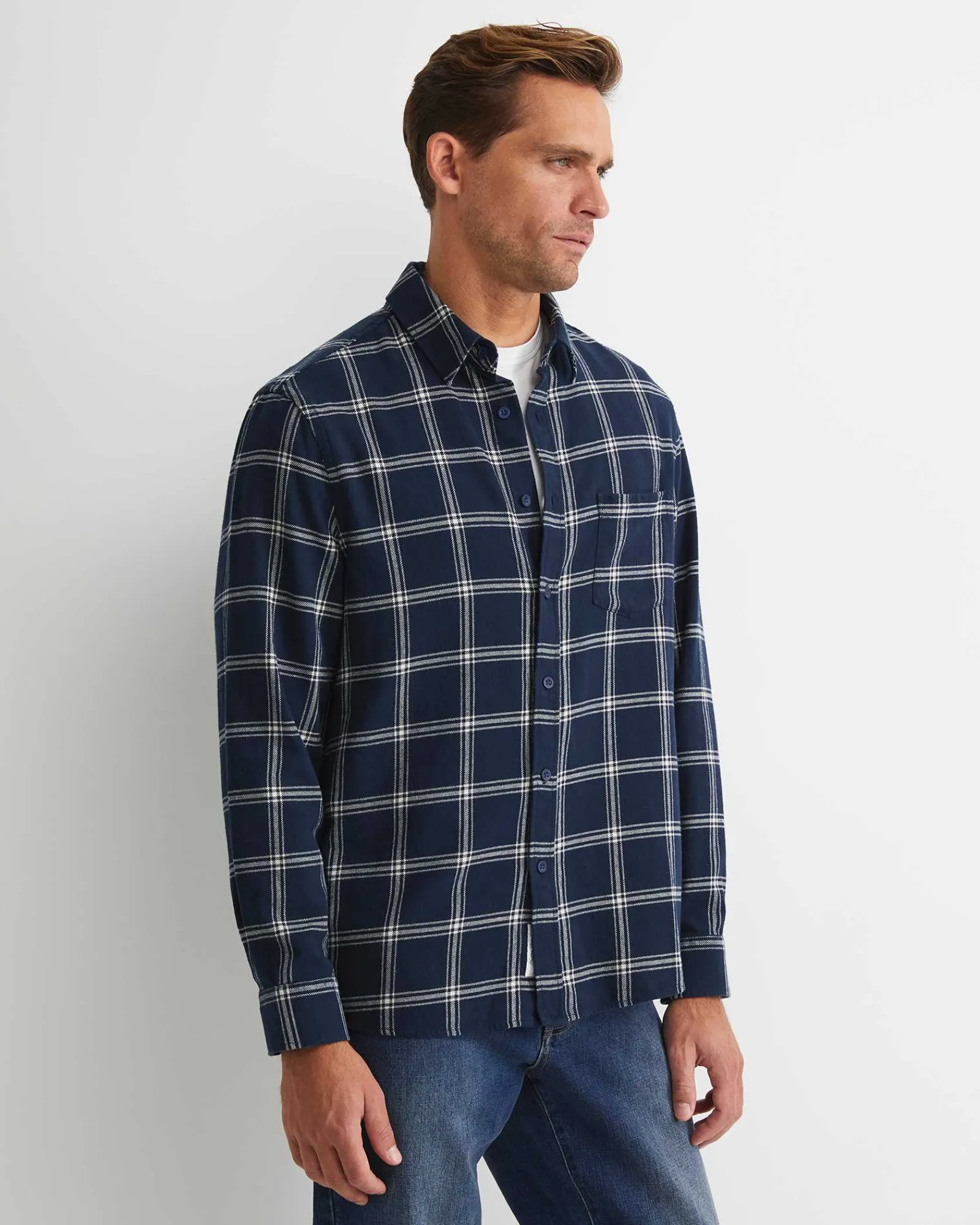 Discount Sportscraft Davis Long Sleeve Check Shirt in Navy