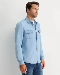 New Sportscraft Denim Long Sleeve Shirt in Light Wash LightWash