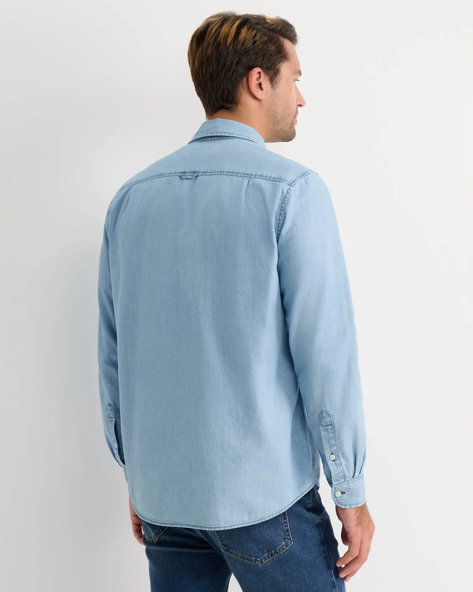 New Sportscraft Denim Long Sleeve Shirt in Light Wash LightWash