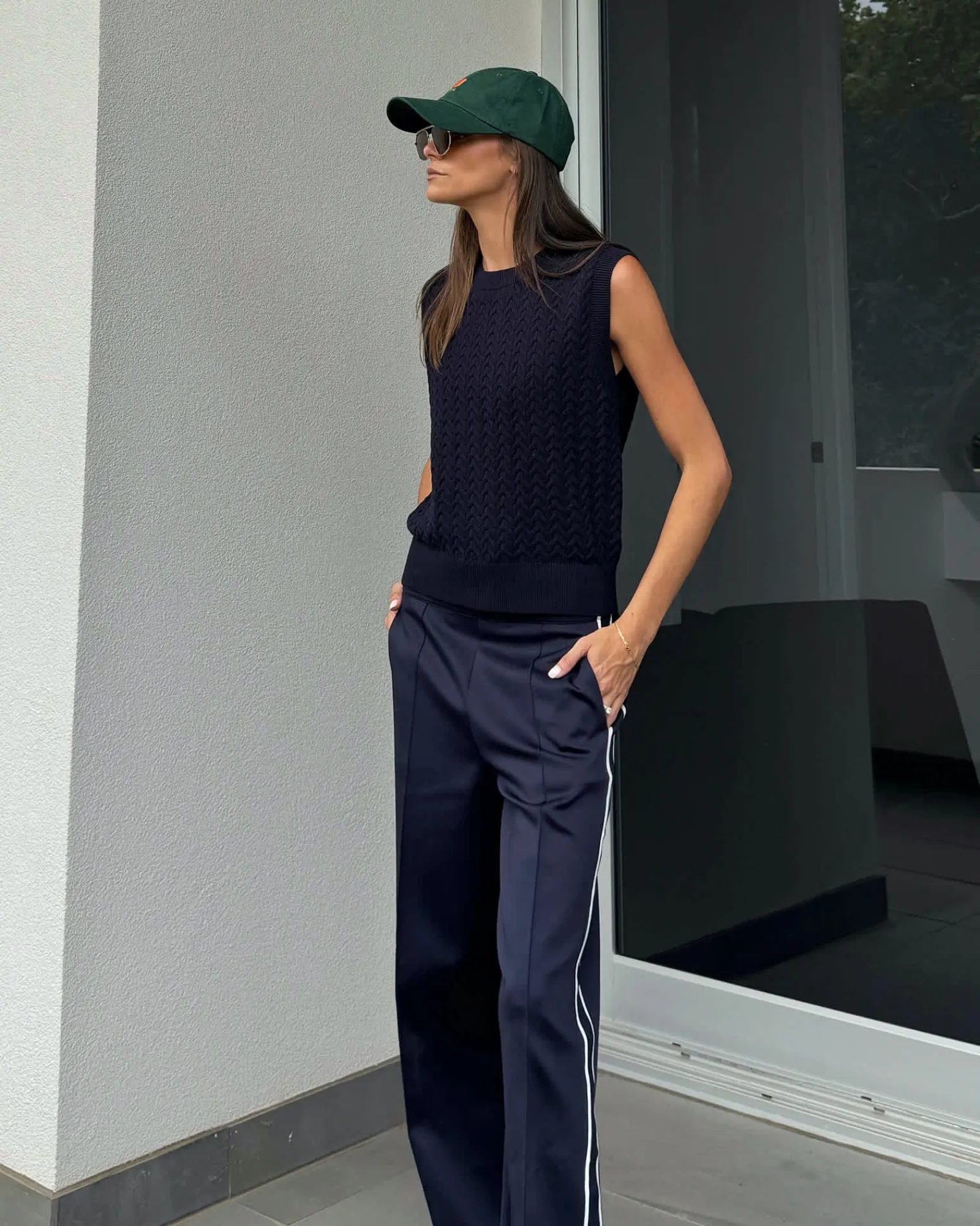 New Sportscraft Elka Cable Cropped Vest in Navy