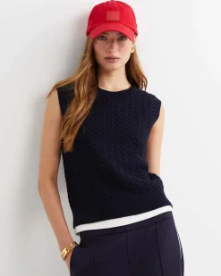 New Sportscraft Elka Cable Cropped Vest in Navy