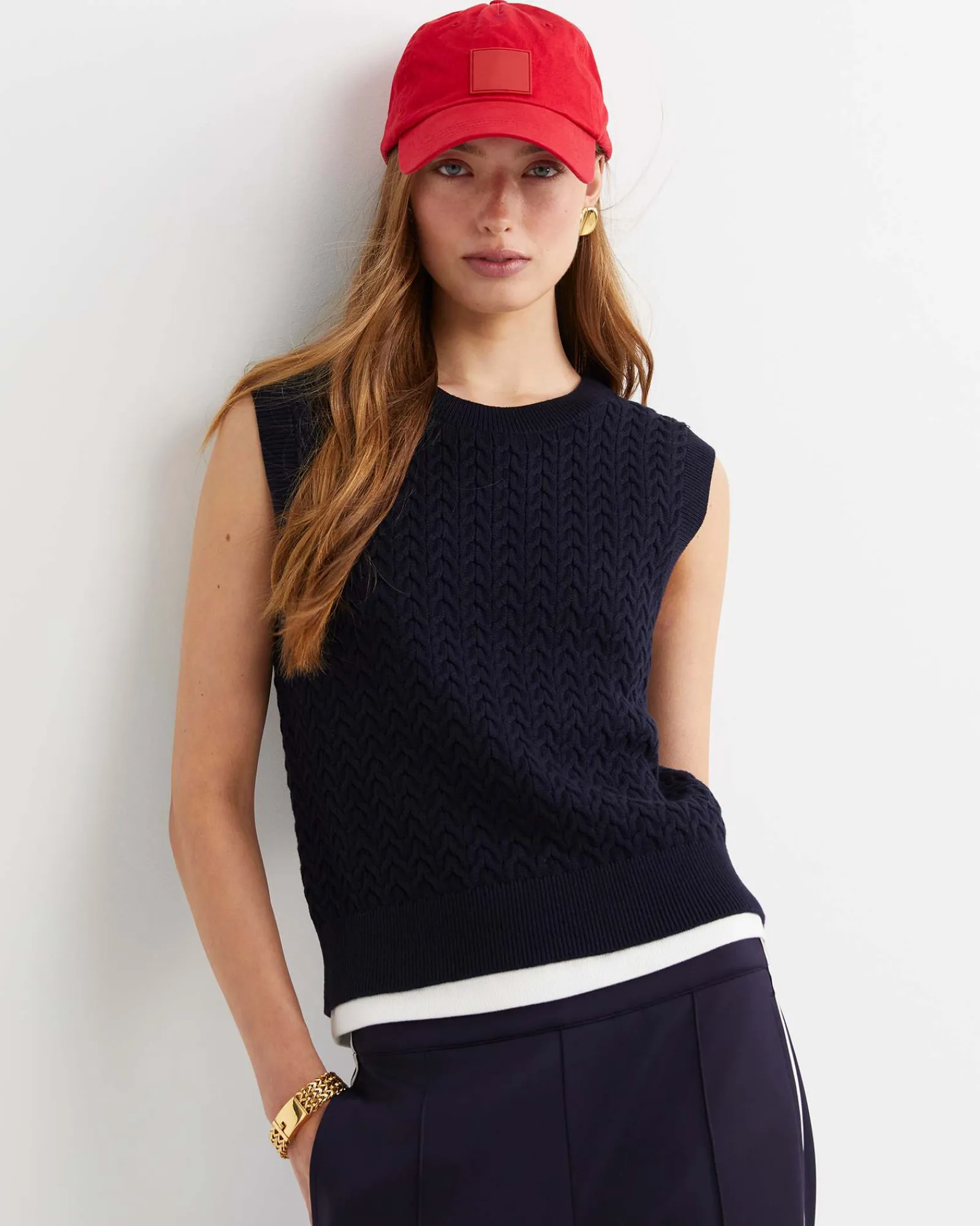 New Sportscraft Elka Cable Cropped Vest in Navy