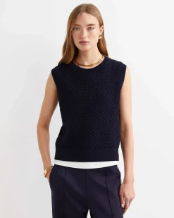 New Sportscraft Elka Cable Cropped Vest in Navy