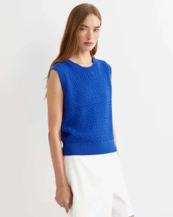Fashion Sportscraft Elka Cable Cropped Vest in Sorrento Blue SorrentoBlue