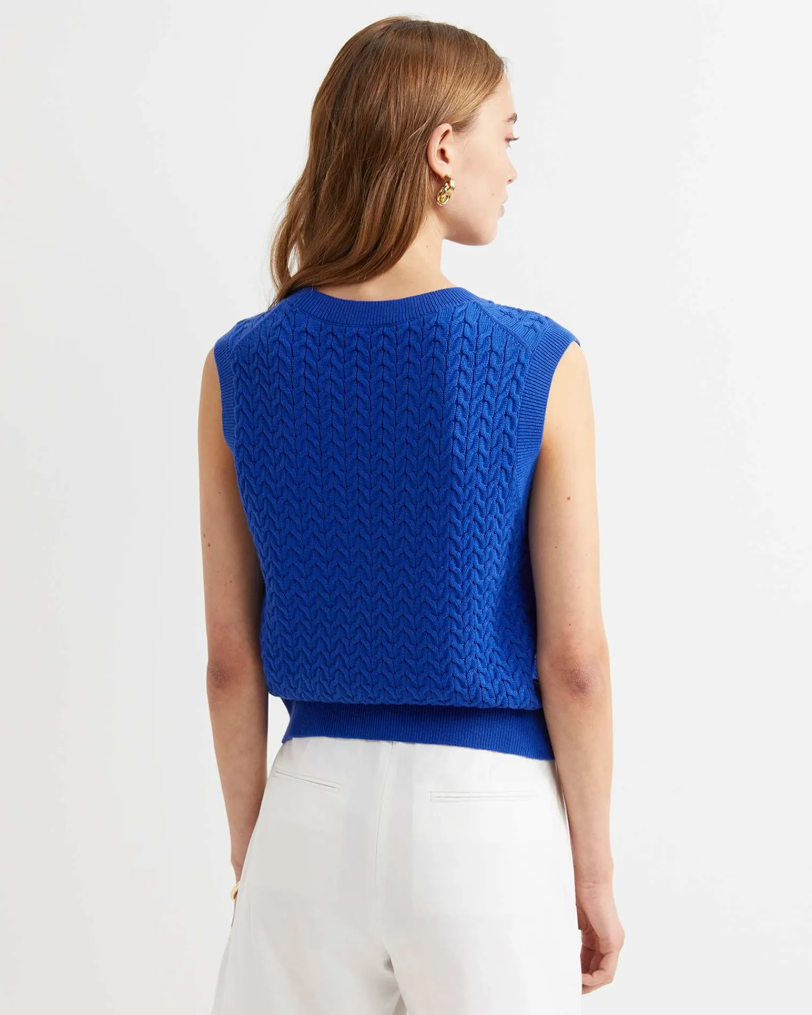 Fashion Sportscraft Elka Cable Cropped Vest in Sorrento Blue SorrentoBlue