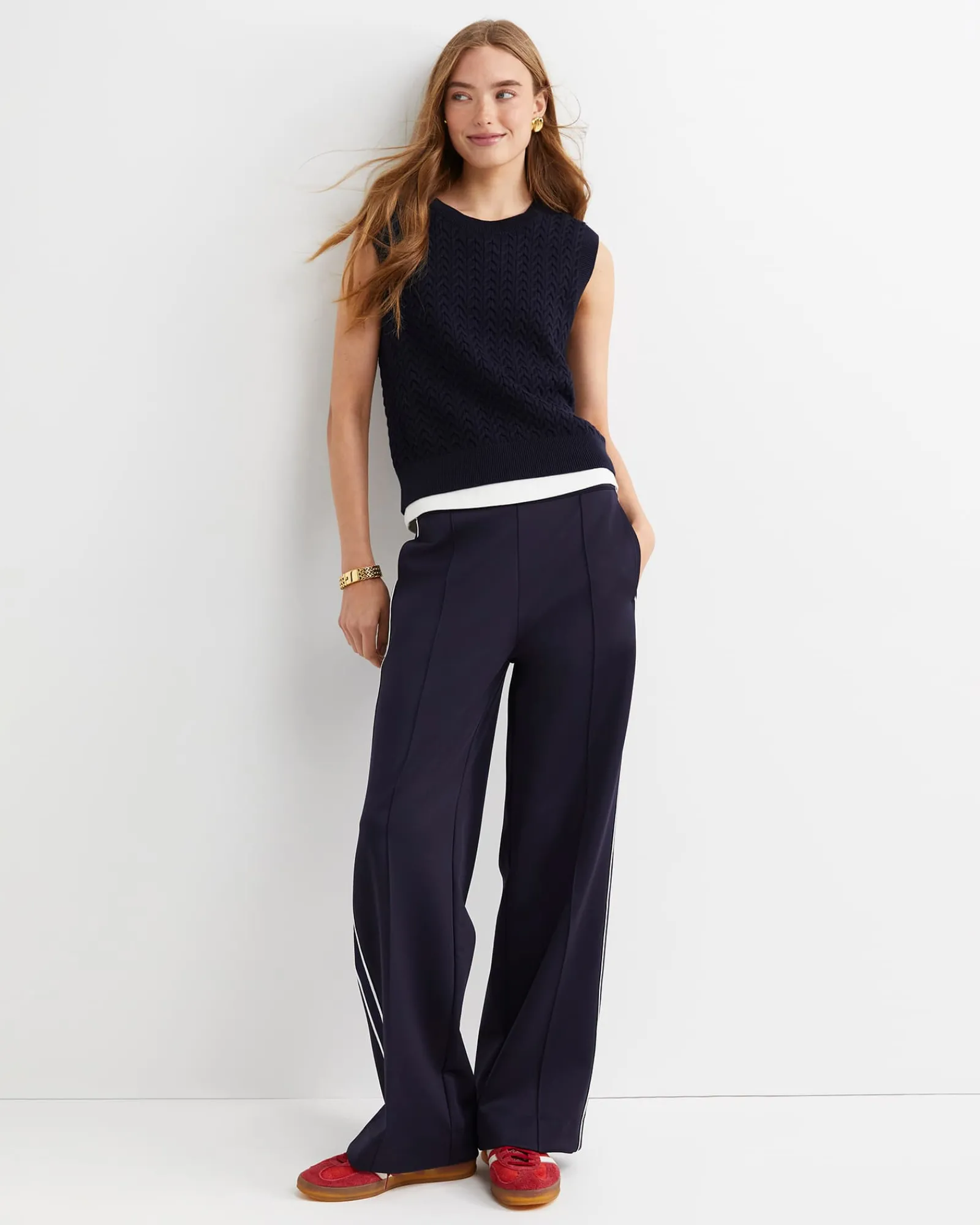 New Sportscraft Elka Cable Cropped Vest in Navy