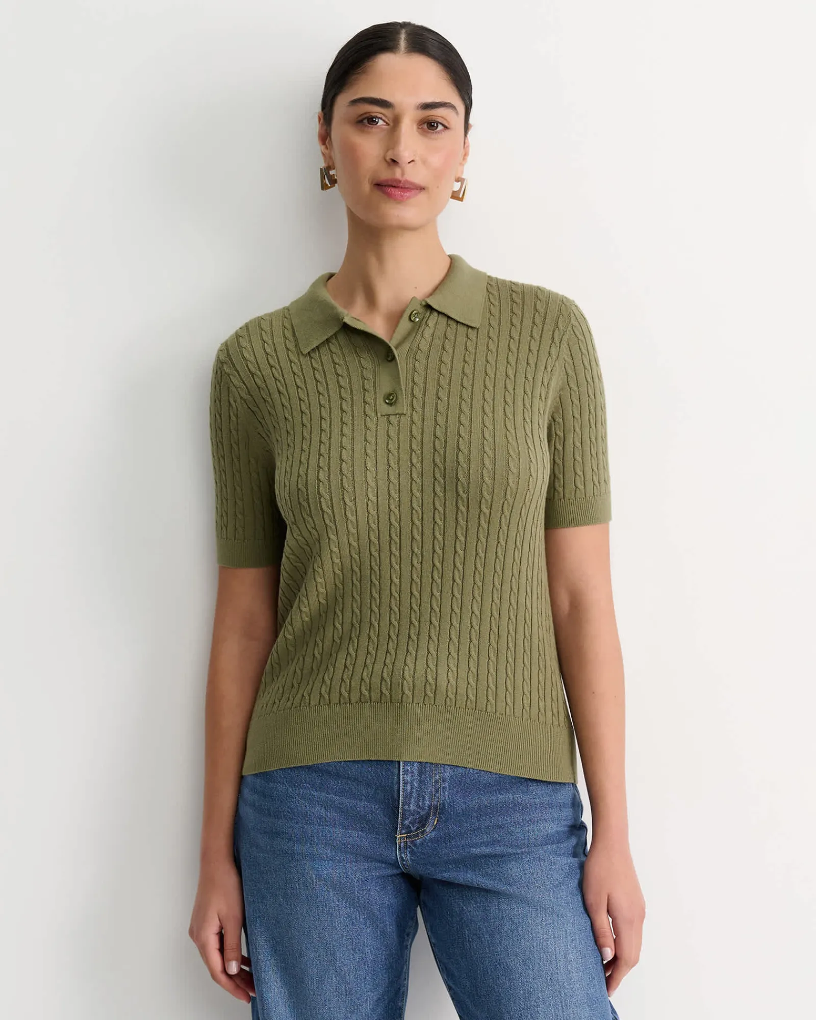Clearance Sportscraft Elka Cable Polo in Khaki