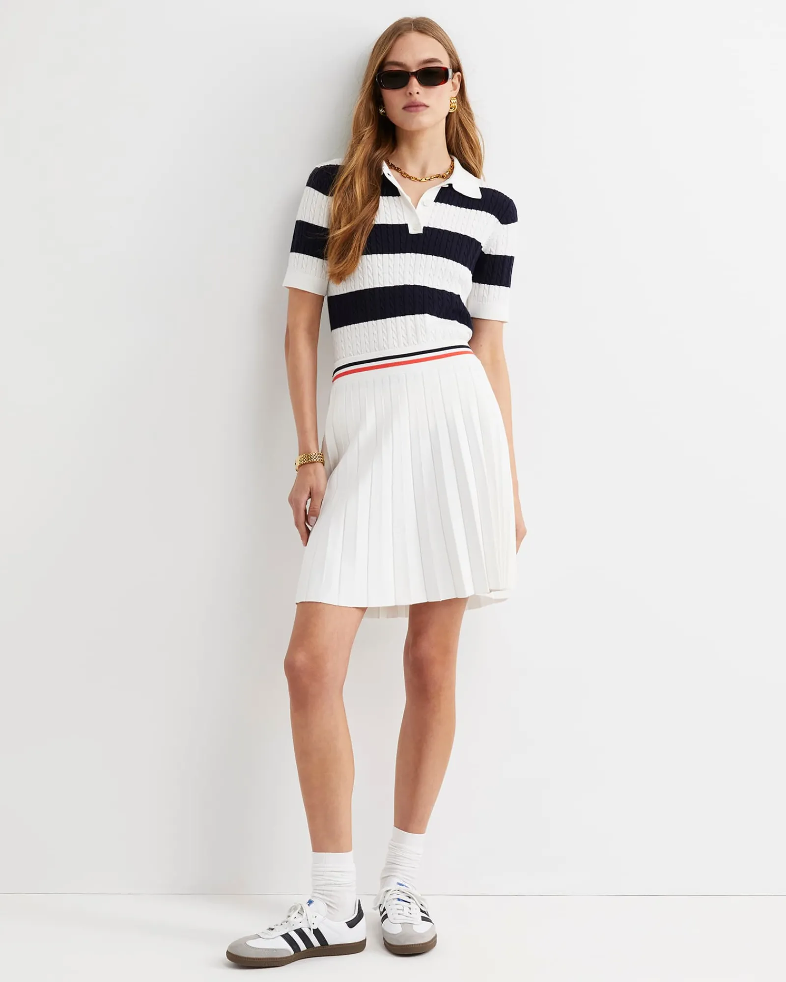 Outlet Sportscraft Elka Cable Polo in Whitenavy White/navy