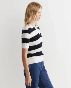 Outlet Sportscraft Elka Cable Polo in Whitenavy White/navy