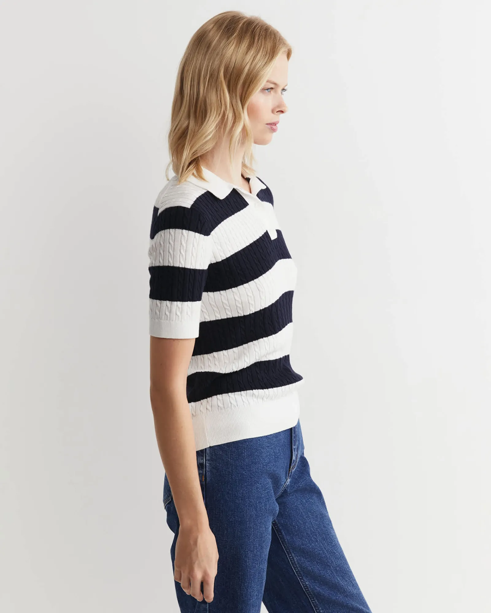 Outlet Sportscraft Elka Cable Polo in Whitenavy White/navy
