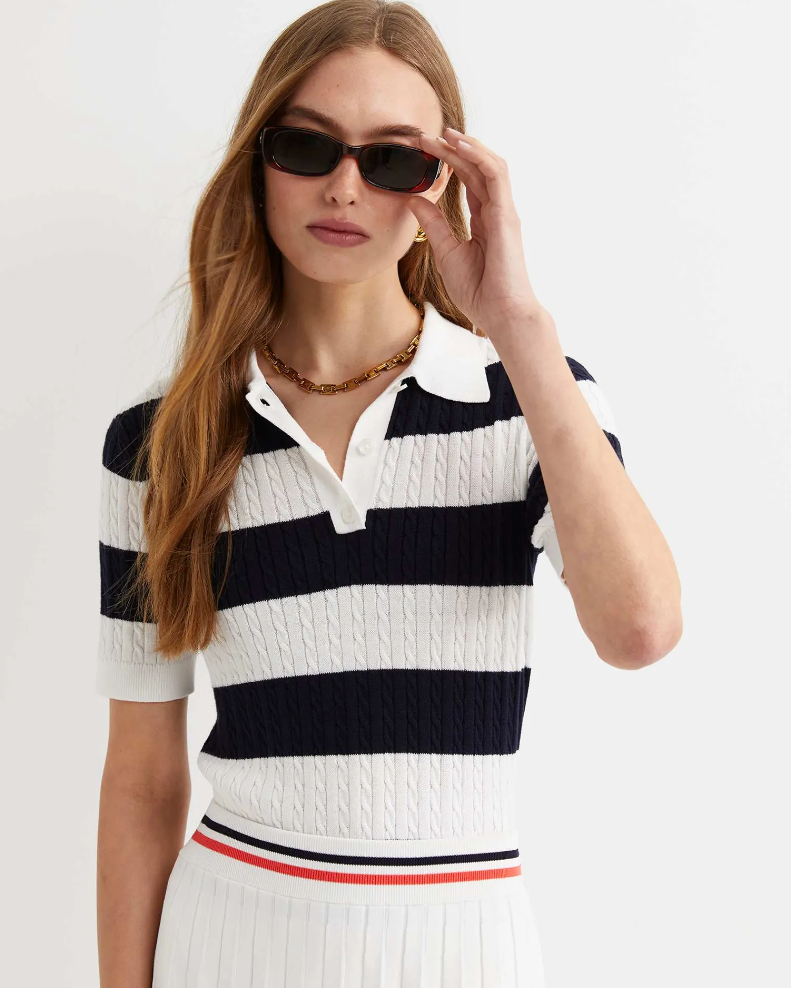 Outlet Sportscraft Elka Cable Polo in Whitenavy White/navy