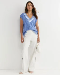 Sale Sportscraft Elka Cable V-Neck Vest in Belle Blue BelleBlue
