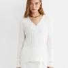 Outlet Sportscraft Elka Varsity Cable Sweater in Winter White WinterWhite