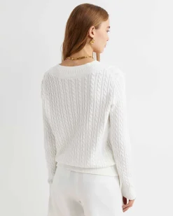 Outlet Sportscraft Elka Varsity Cable Sweater in Winter White WinterWhite