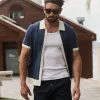 Clearance Sportscraft Ellis Knitted Short Sleeve Shirt in Navy
