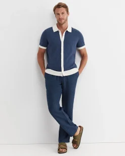 Clearance Sportscraft Ellis Knitted Short Sleeve Shirt in Navy