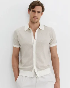 Discount Sportscraft Ellis Knitted Short Sleeve Shirt in Natural Melange NaturalMelange