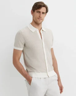 Discount Sportscraft Ellis Knitted Short Sleeve Shirt in Natural Melange NaturalMelange