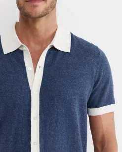 Clearance Sportscraft Ellis Knitted Short Sleeve Shirt in Navy