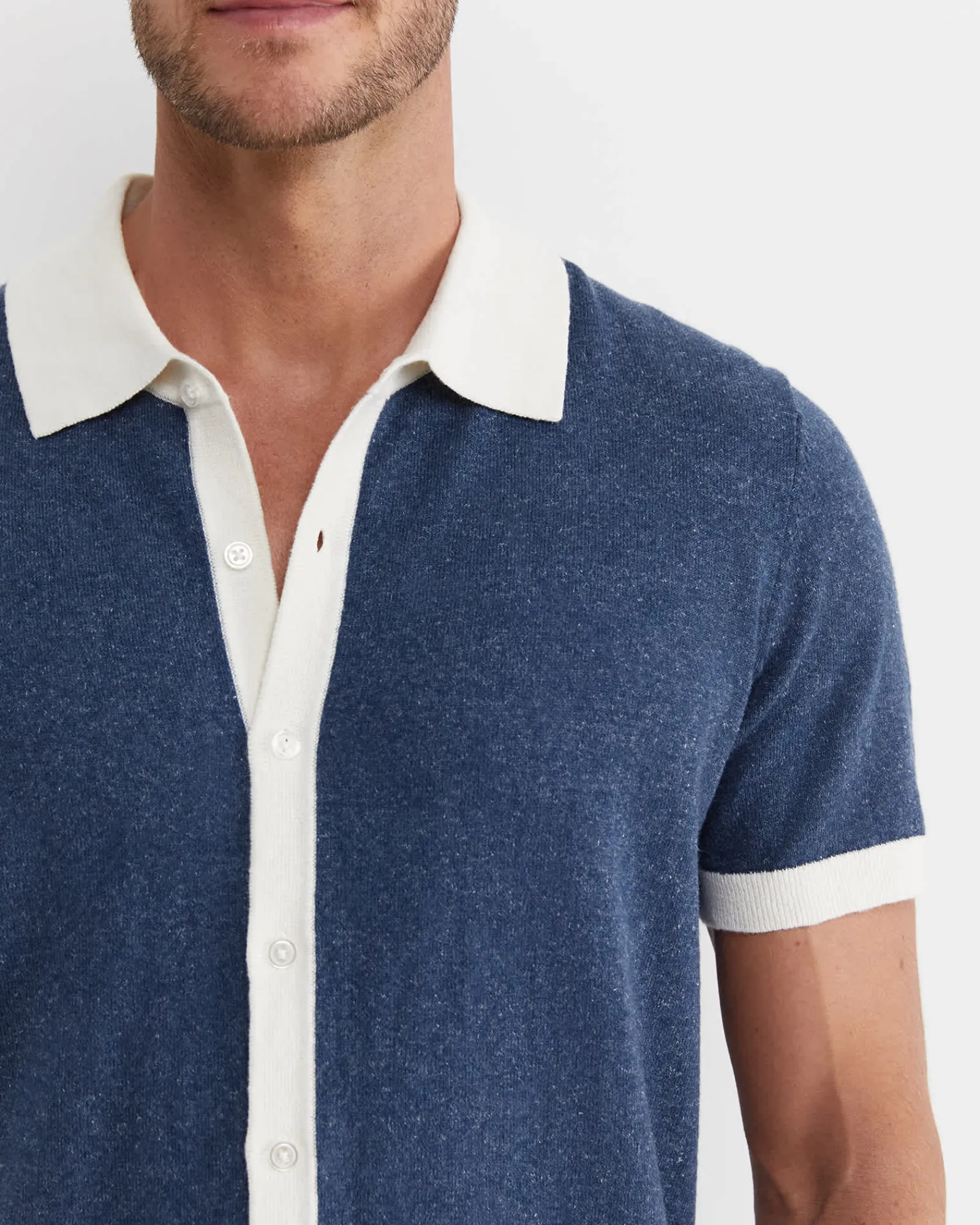Clearance Sportscraft Ellis Knitted Short Sleeve Shirt in Navy