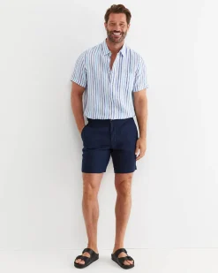 Hot Sportscraft Fenton Short Sleeve Stripe Linen Shirt in Blue Multi BlueMulti