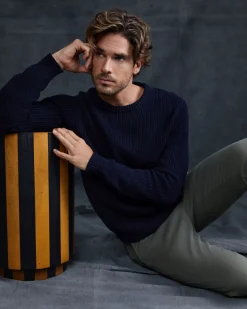 Outlet Sportscraft Finn Rib Crew Neck Knit in Navy
