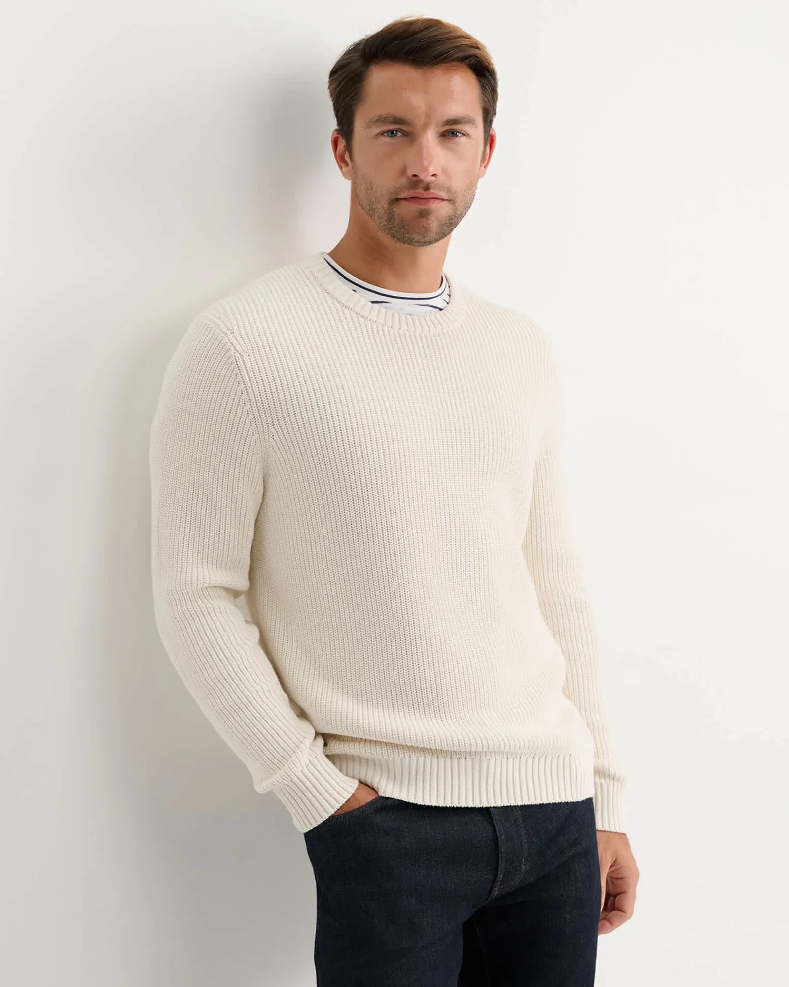 Hot Sportscraft Finn Rib Crew Neck Knit in Milk