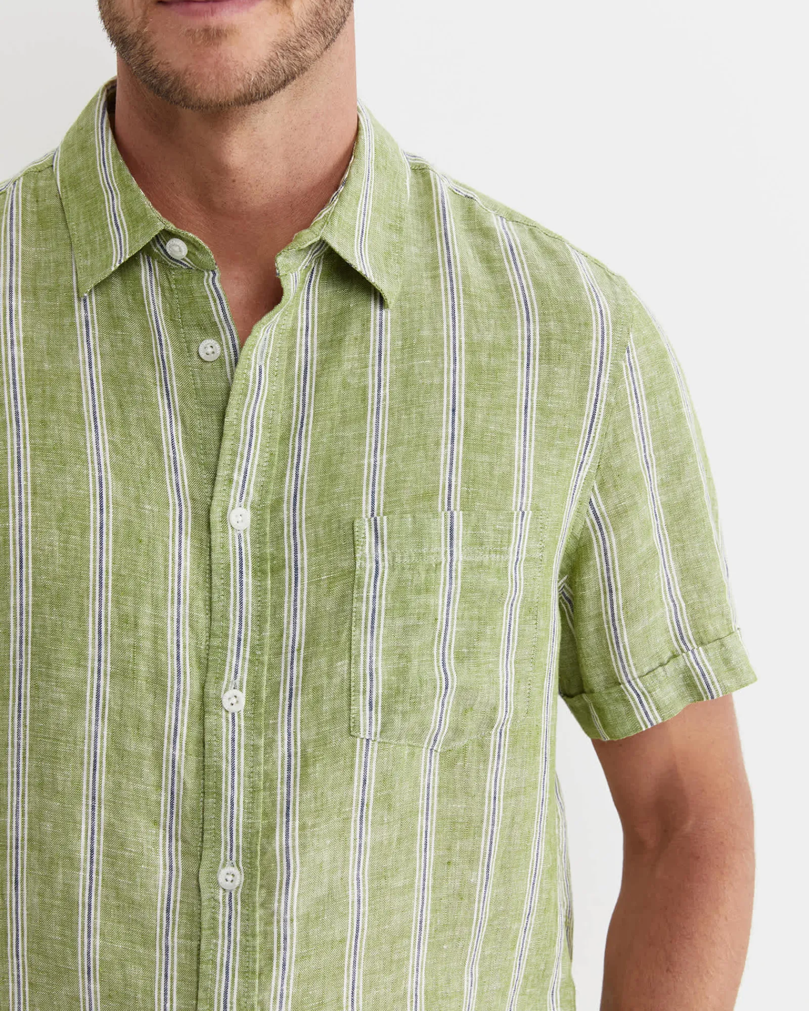 Sale Sportscraft Flynn Short Sleeve Stripe Linen Shirt in Green Multi GreenMulti