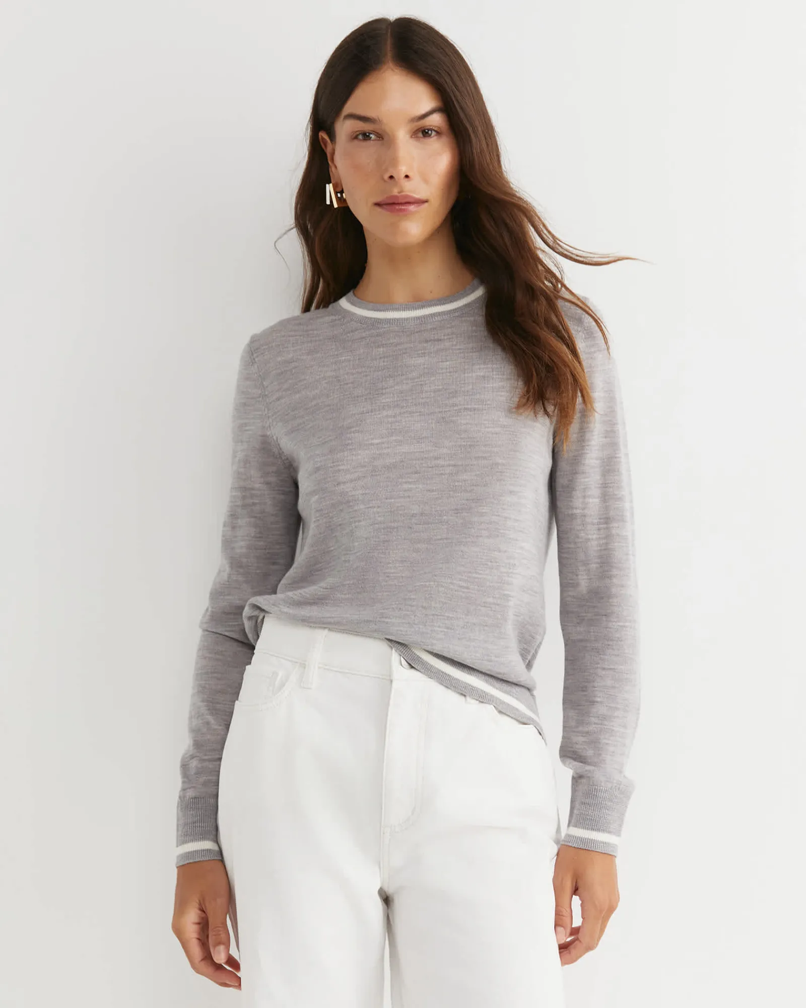 Clearance Sportscraft Francis Merino Crew Neck Knit in Silver Melange SilverMelange