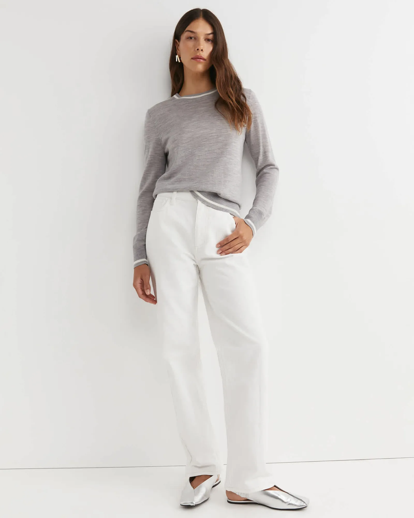 Clearance Sportscraft Francis Merino Crew Neck Knit in Silver Melange SilverMelange
