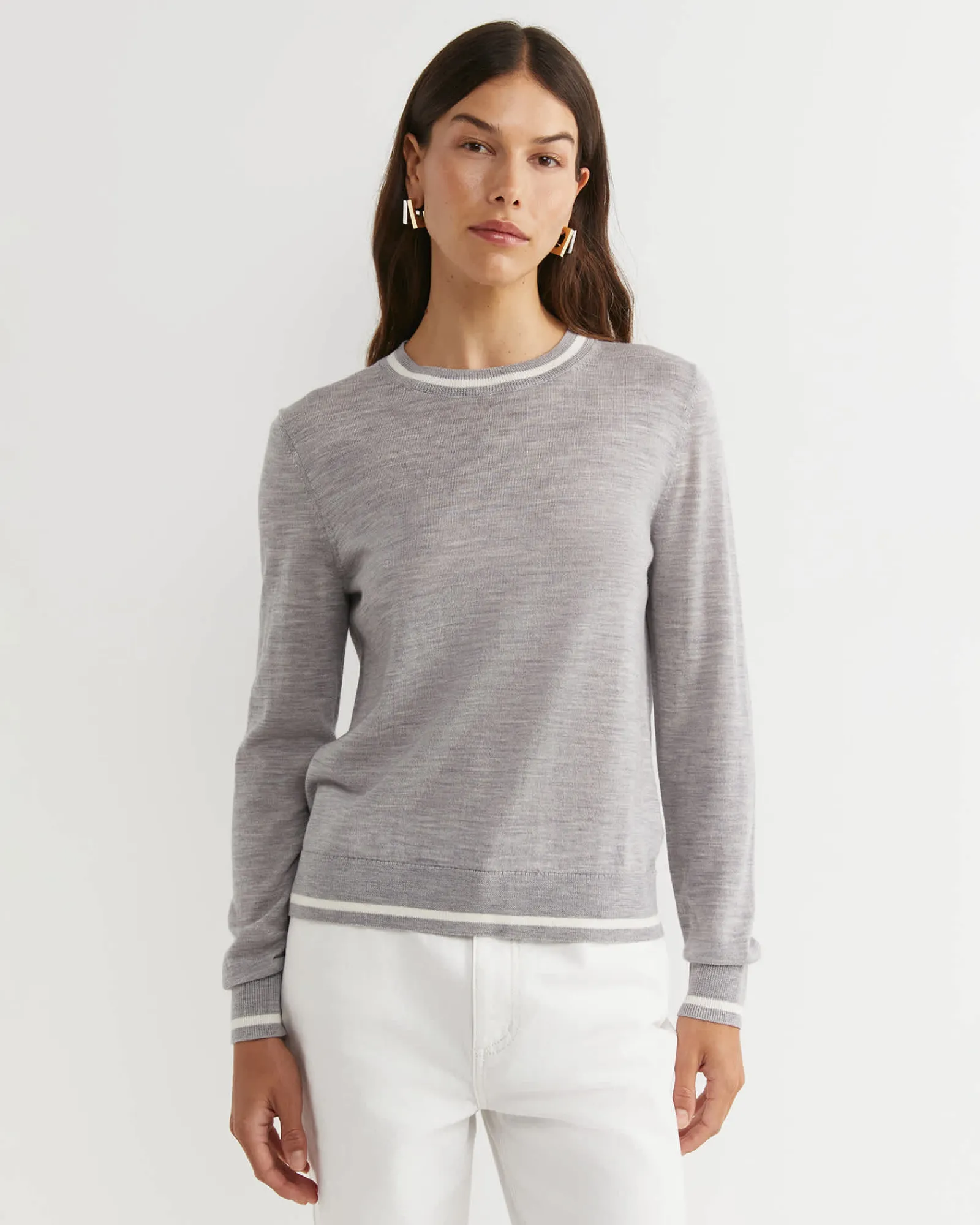 Clearance Sportscraft Francis Merino Crew Neck Knit in Silver Melange SilverMelange
