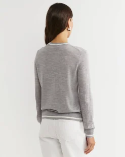 Clearance Sportscraft Francis Merino Crew Neck Knit in Silver Melange SilverMelange