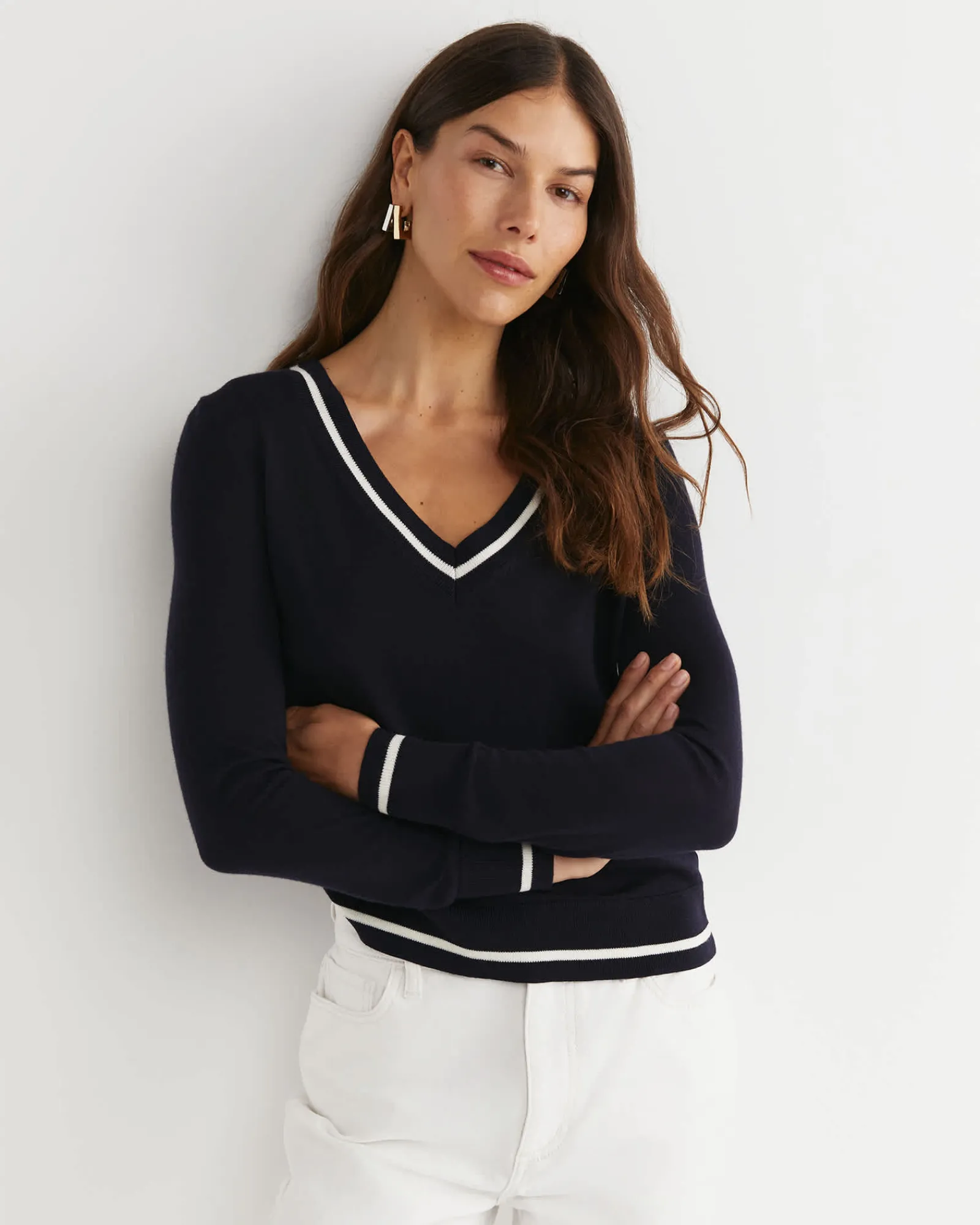 New Sportscraft Francis Merino V-Neck Knit in Navy