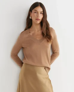 Discount Sportscraft Francis Merino V-Neck Knit in Tan