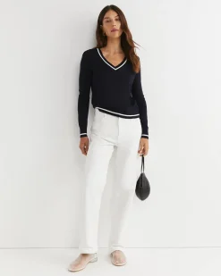 New Sportscraft Francis Merino V-Neck Knit in Navy