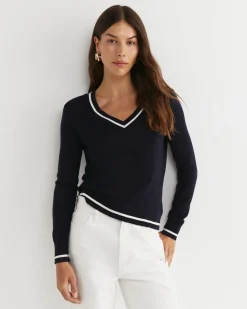 New Sportscraft Francis Merino V-Neck Knit in Navy