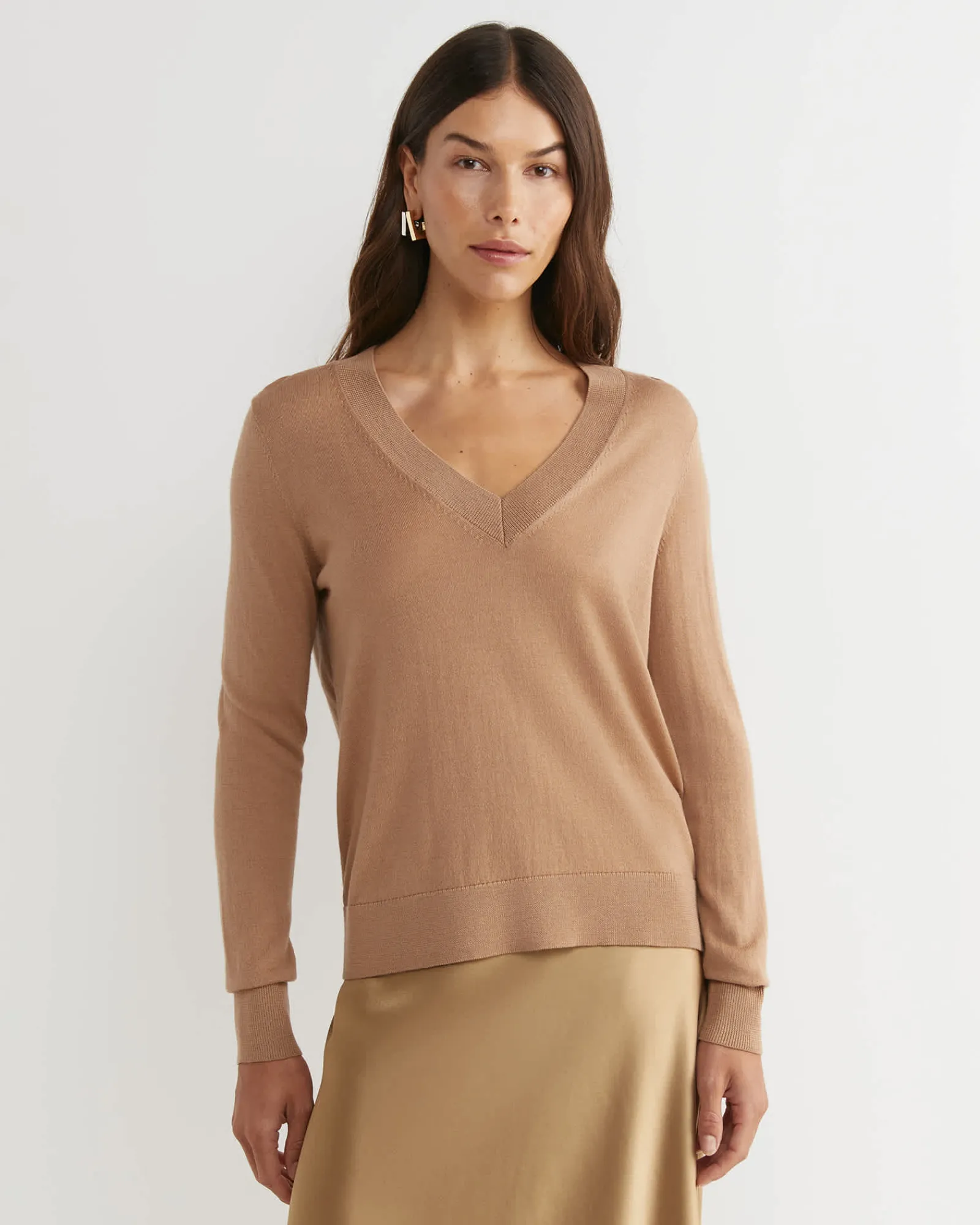 Discount Sportscraft Francis Merino V-Neck Knit in Tan