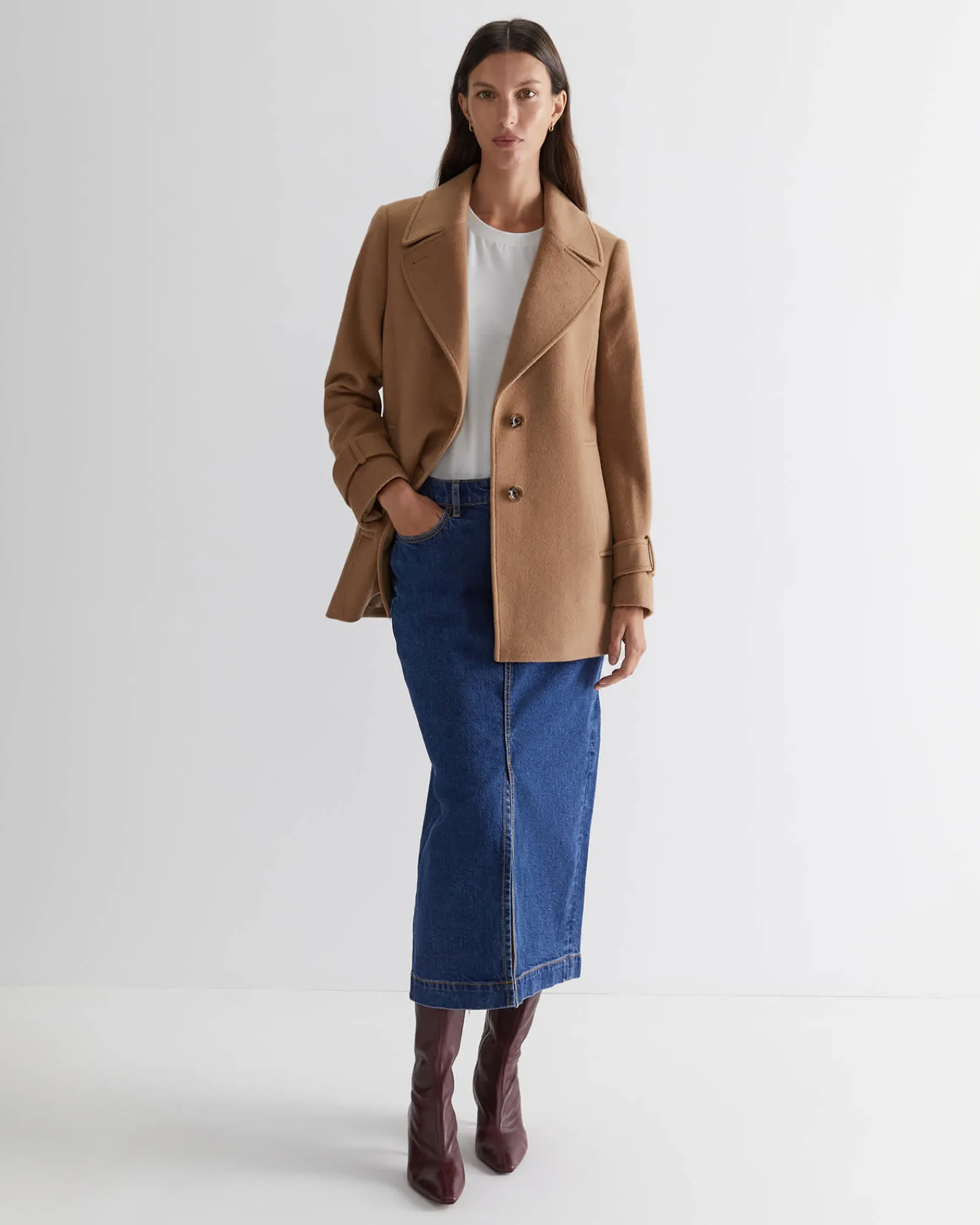 New Sportscraft Gabi Denim Midi Skirt in Heritage Blue HeritageBlue