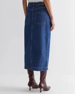 New Sportscraft Gabi Denim Midi Skirt in Heritage Blue HeritageBlue