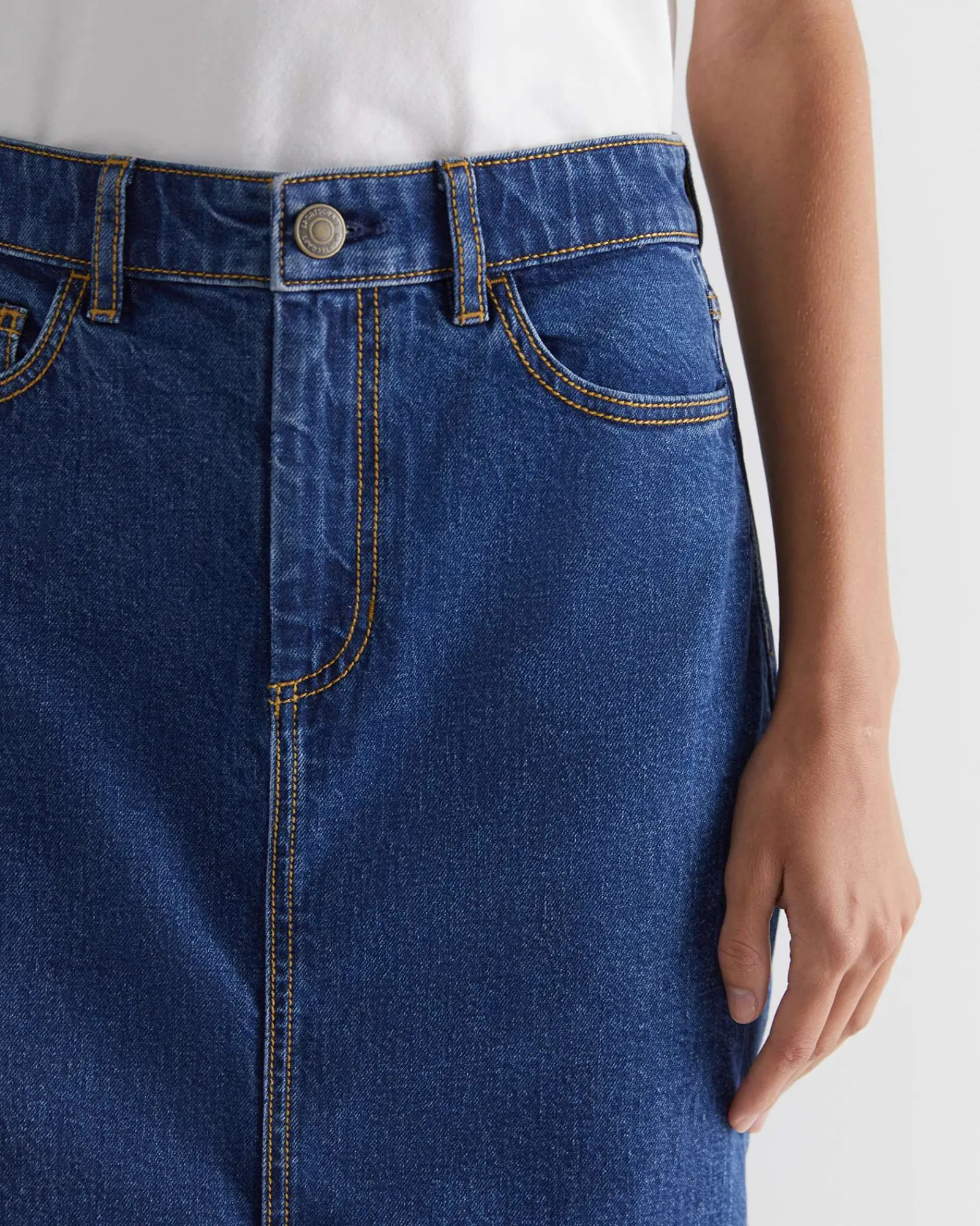 New Sportscraft Gabi Denim Midi Skirt in Heritage Blue HeritageBlue
